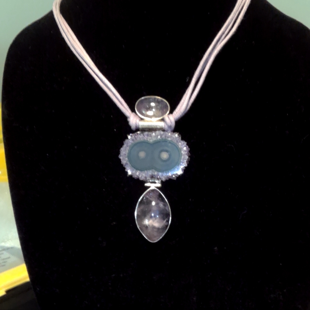 Elegant Opaque Amethyst Cabashons With A Slice Of Amethyst Geode